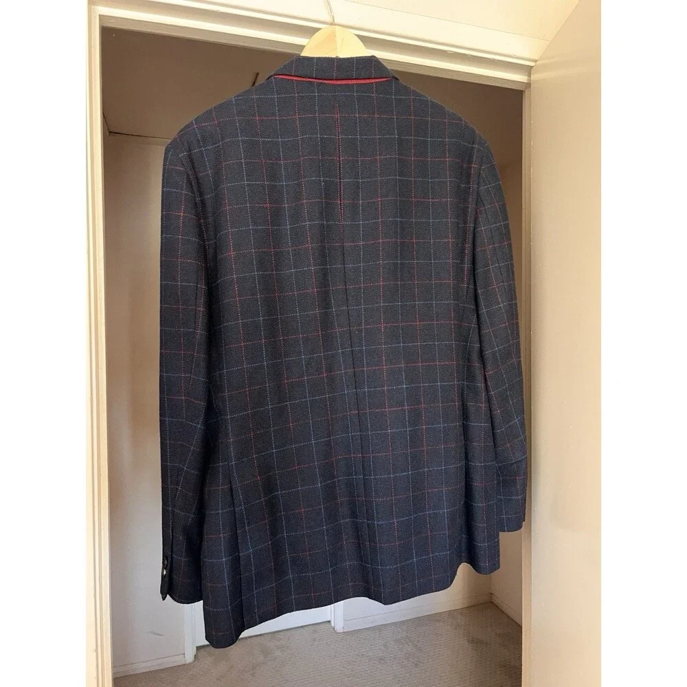 Harry Brown Heritage Blue Plaid Wool Blend Blazer Sport Coat 48R 2 Button NWOT